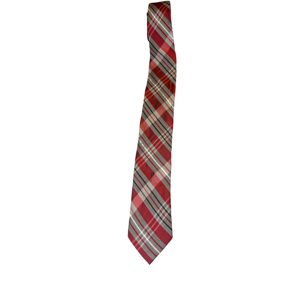 Croft & Barrow Plaid Silk Blend Tie Red Grey White One Size Necktie